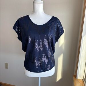 Y2K Wet Seal Dark Blue Sequin Short Sleeve Top